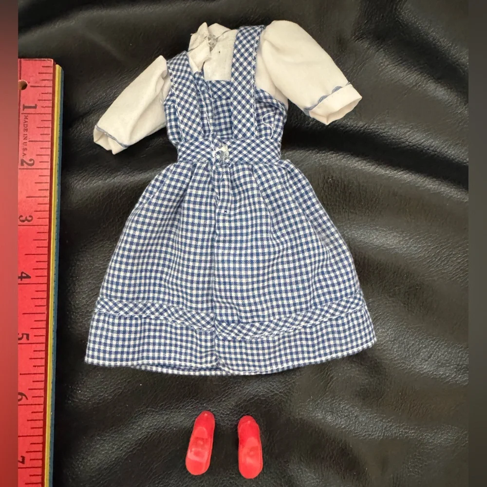 🌷Vintage Wizard of Oz Dorothy Blue Gingham Doll Dress with Red Shoes